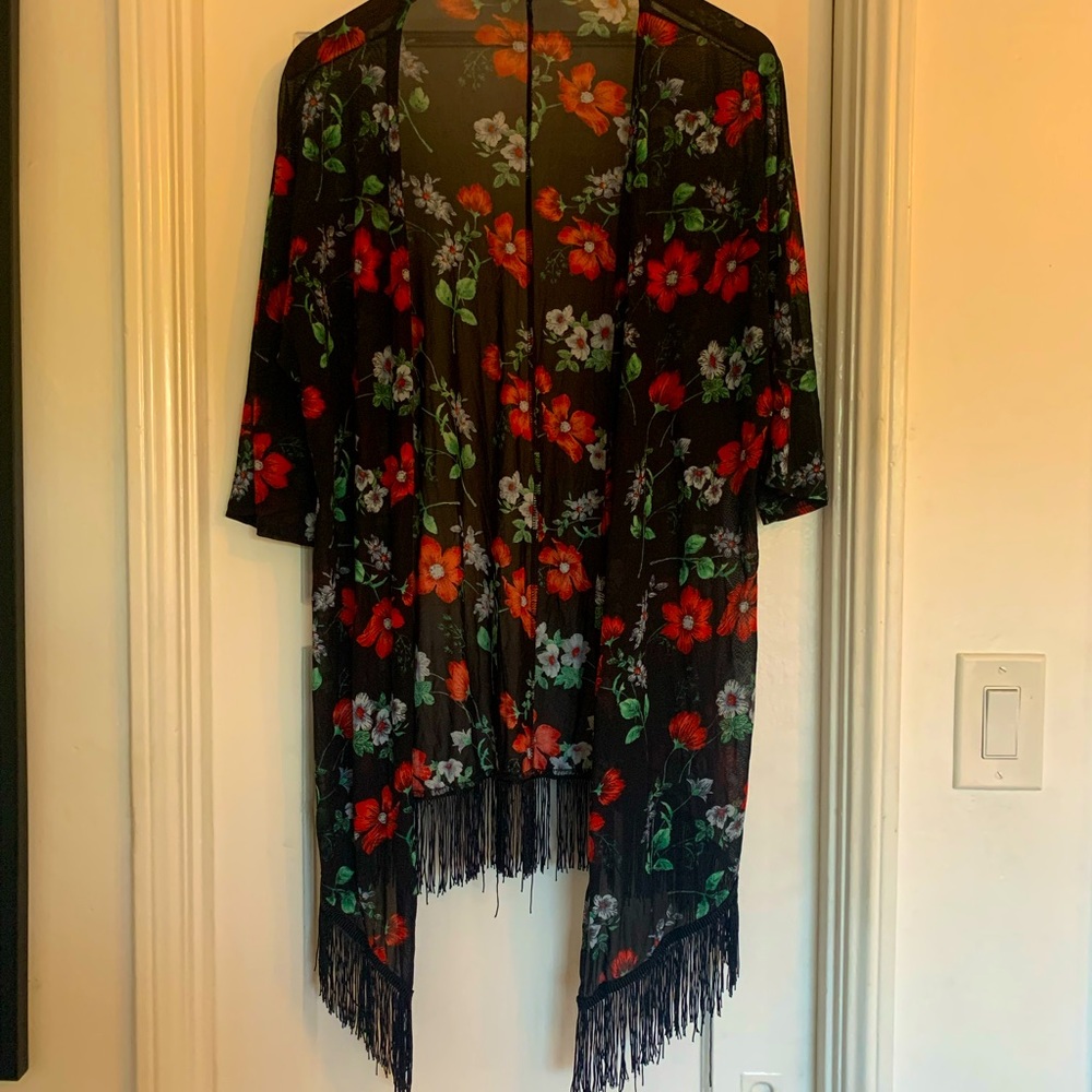 Sheer polyester floral midi duster